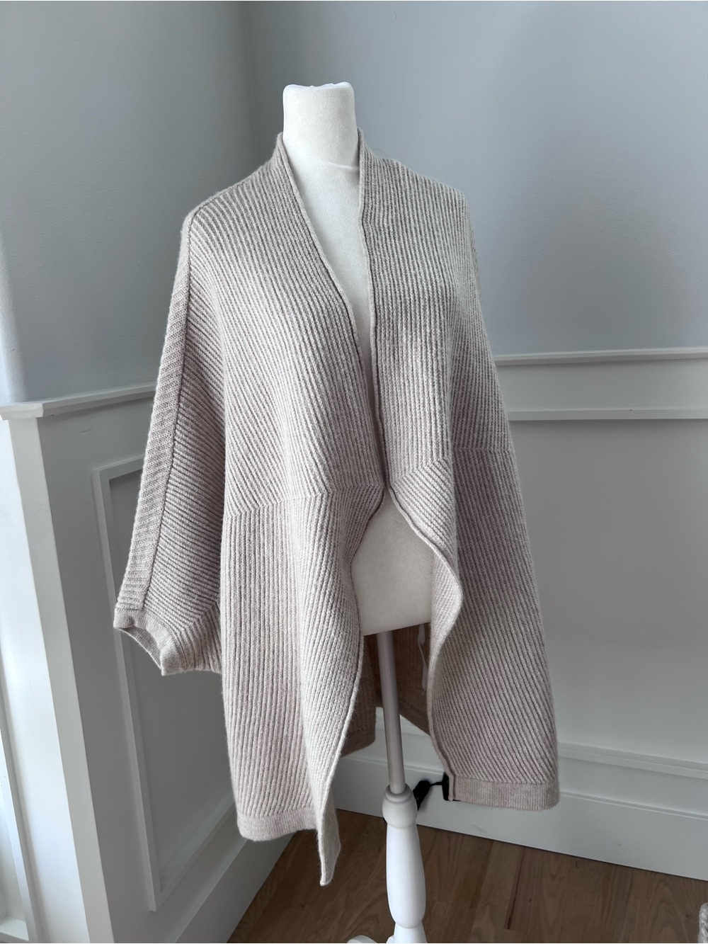Lane Bryant Neutral Ribbed Open-Front Poncho - Taupe Cream